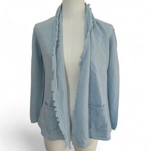 100% Cashmere Baby Blue Ruffle Cardigan – Alashan | Size M